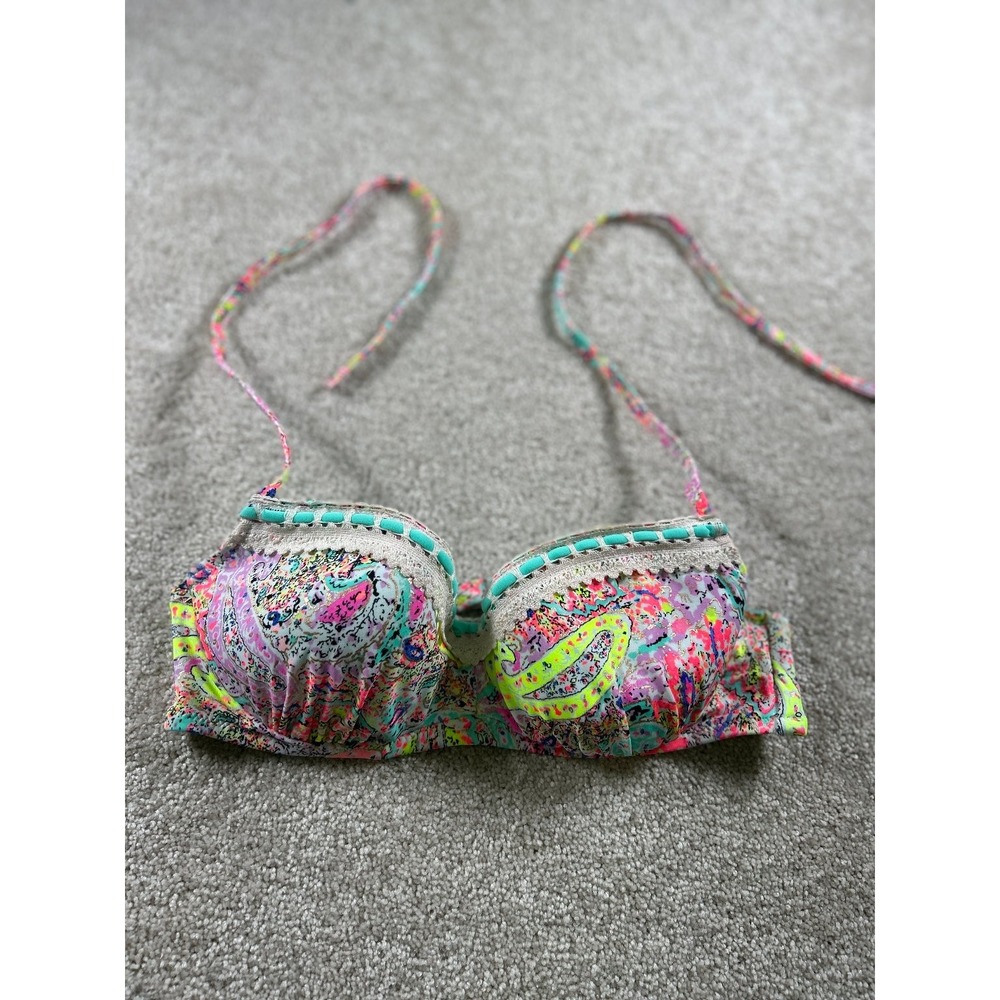 Shade & Shore‎ Women's Bikini Top 34B Neon Paisley Padded Adjustable